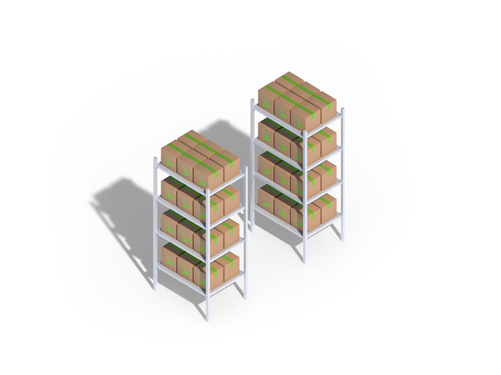 Boxes on shelves